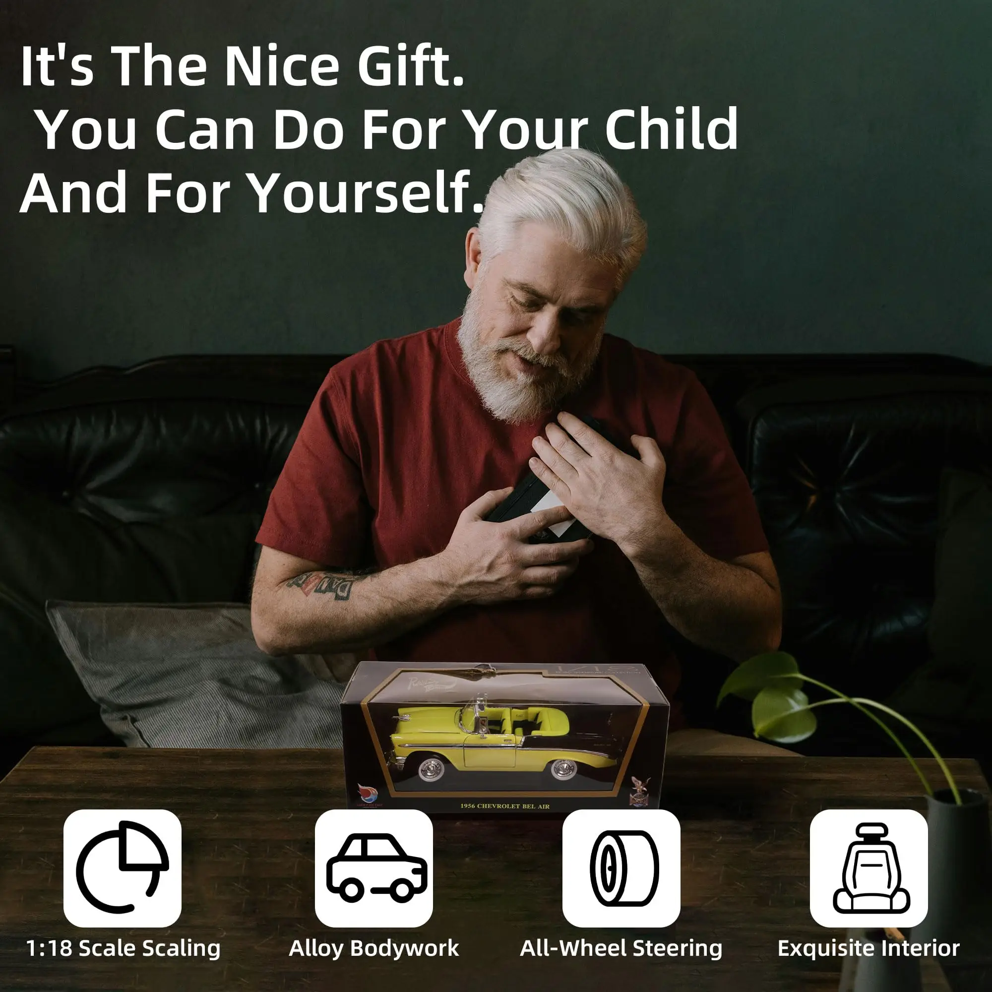 1956 شيفروليه بيل إير بمقياس 1/18 نموذج معدني مصبوب كلاسيكي عتيق سيارات مصنوعة من خليط معدني مع علبة عرض، مع أبواب مفتوحة #6