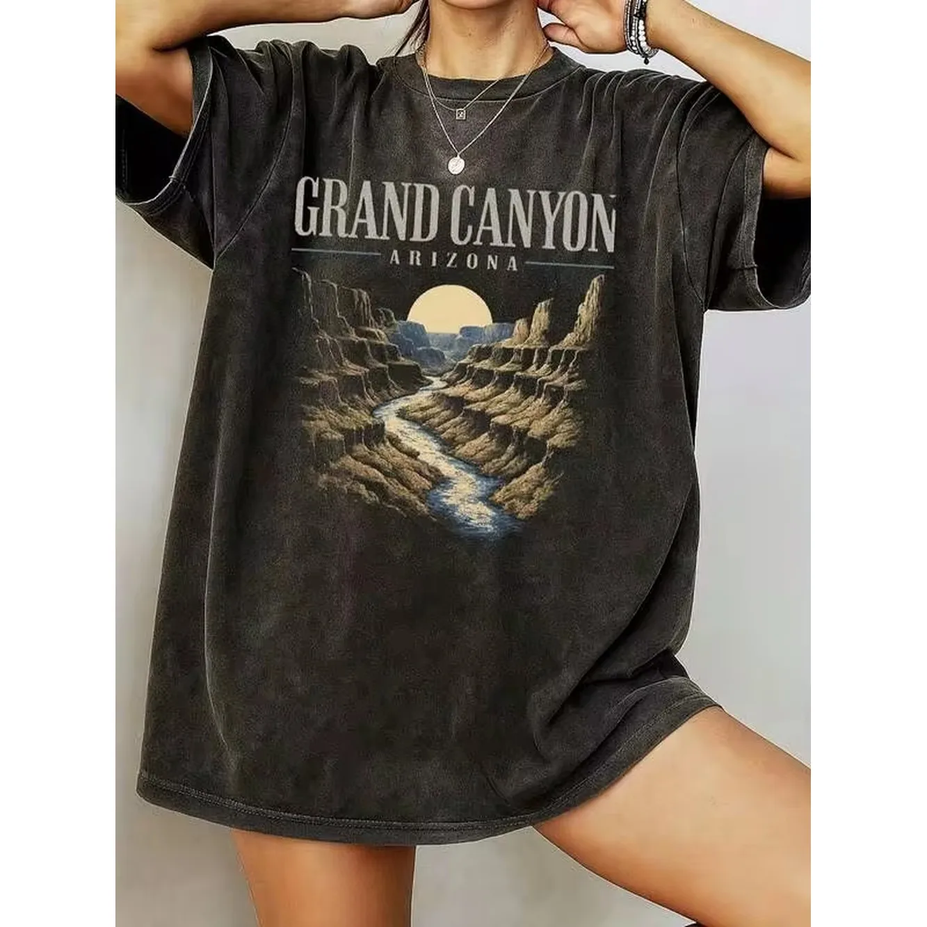 2026SummerWashed T-Shirt - Women's Vintage Great Smoky Mountains Print Washed Casual Retro T-Shirt, Featuring National Patops For Women,Fourth Of July