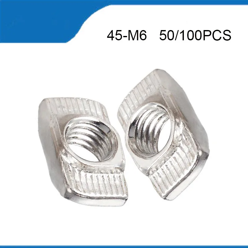 50/100pcs M6 T Nut 4545-M6 T Hammer Block Slot Nuts for 45 Series Aluminum 45-M6 Profile Extrusion Fastener Parts Groove 10mm