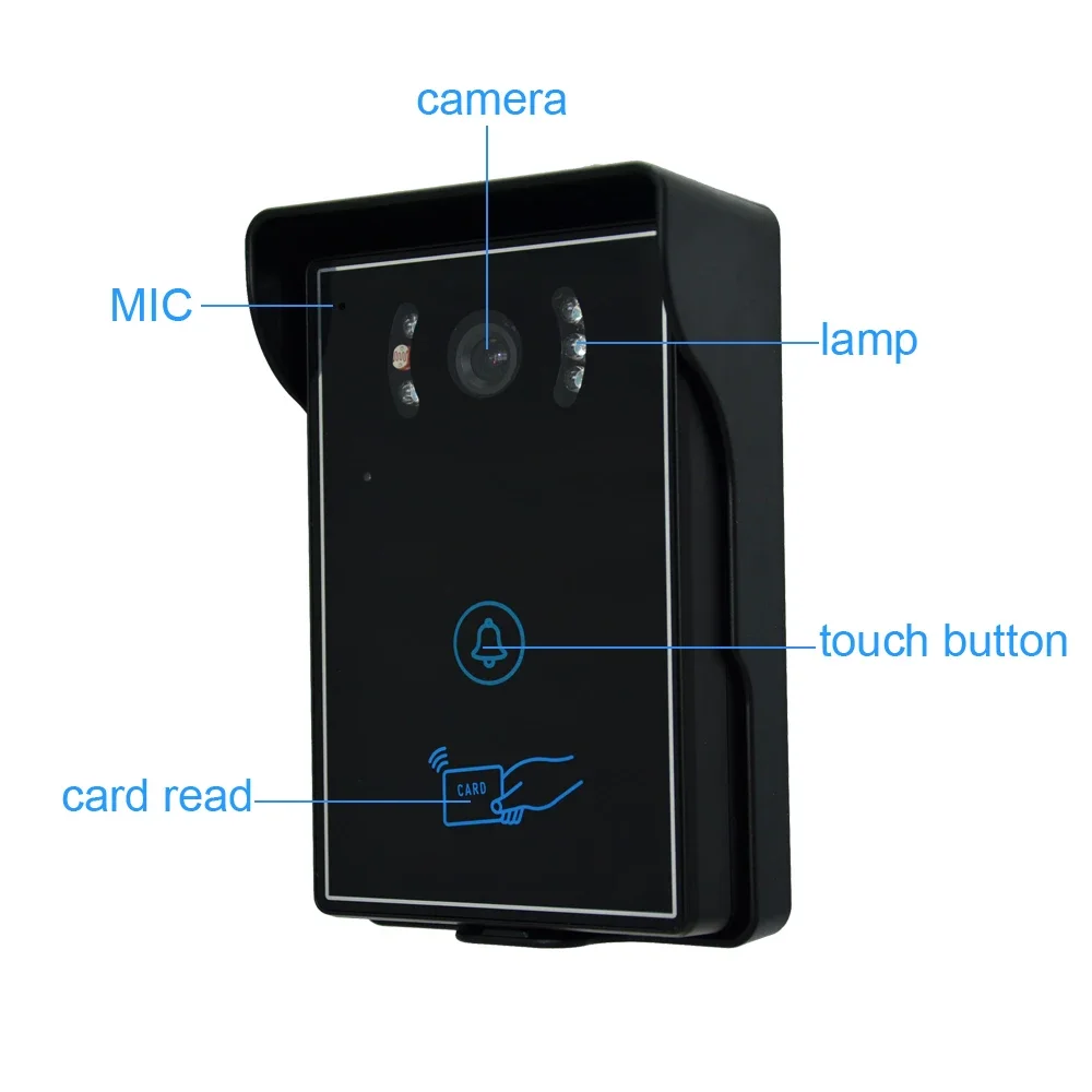 1 Juego de sistema de videoportero para el hogar, videoportero con cable para jardín, Monitor LCD de 7 pulgadas con tarjeta RFID, timbre de