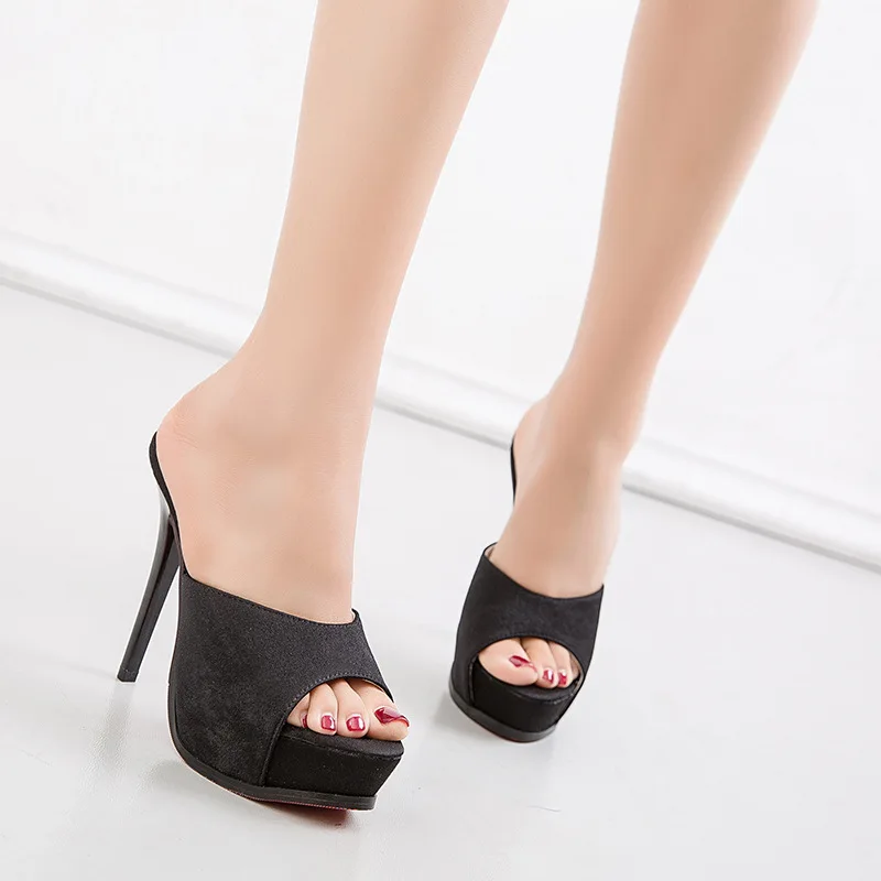 Summer High Heel 12CM Slides Fashion Peep Toe Women Shoes Thin Heel Slippers Women Platform Female Pumps Outdoor Non-slip Ladies