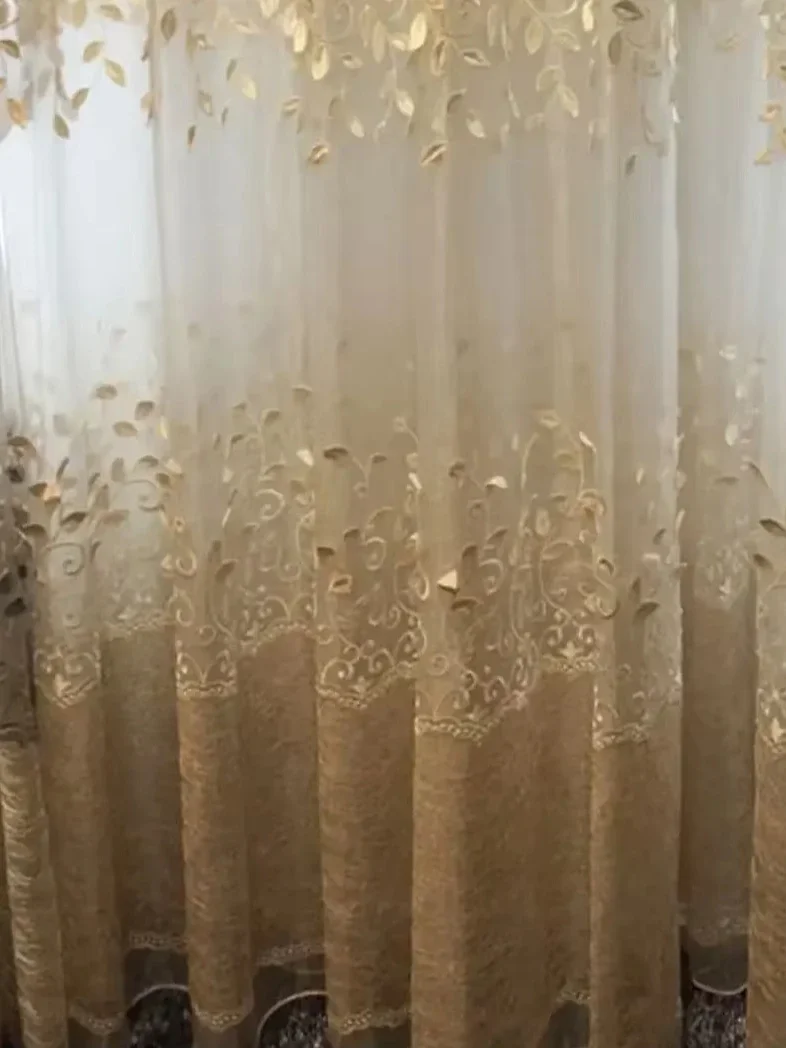 

Modern New Beige Embroidered Leaf Relief WindowCurtain 1PC European and American Wind Pressure Flower Luxury Embroidered Curtain