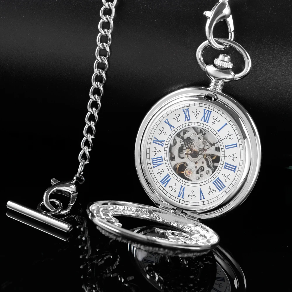 Exquisite Silver Dragon Relief Hollow Steampunk Mechanical Pocket Watch Vintage Gentleman Analog Signal Clock Lady Jewelry Gift