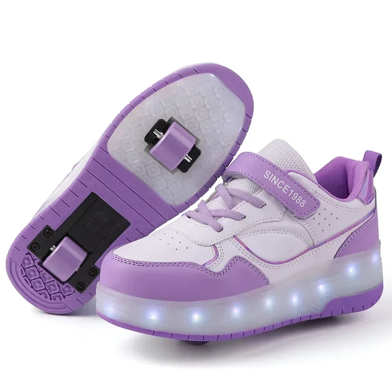 

Two Wheels Children Luminous Glowing Sneakers Boys Girls Led Light Roller Skate Shoes Kids Led Shoes USB Charging