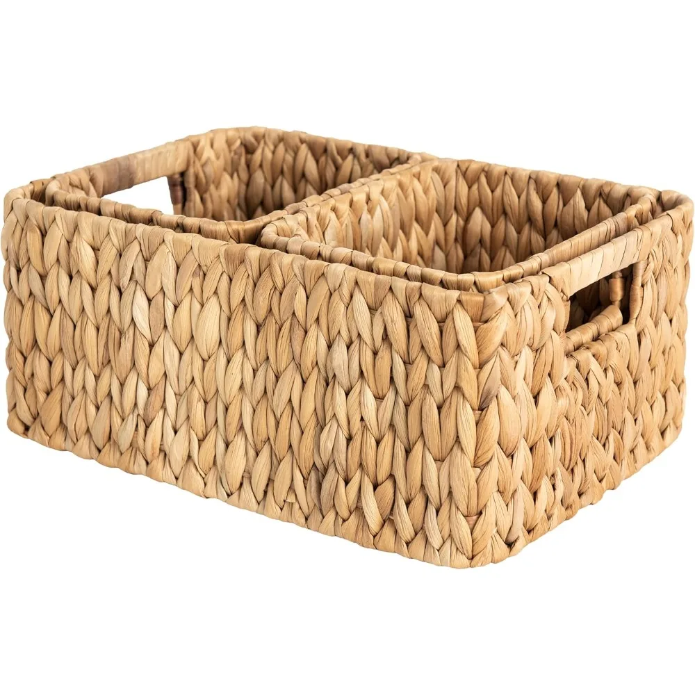 

Wicker Storage Baskets for Shelves, Water Hyacinth Storage Baskets for Organizing, Wicker Basket for Bathroom Set of 3