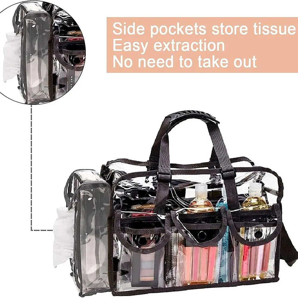 Porte-mouchoirs en vinyle avec poches externes, trousse de maquillage, sac transparent, sac de voyage, sac à cosmétiques