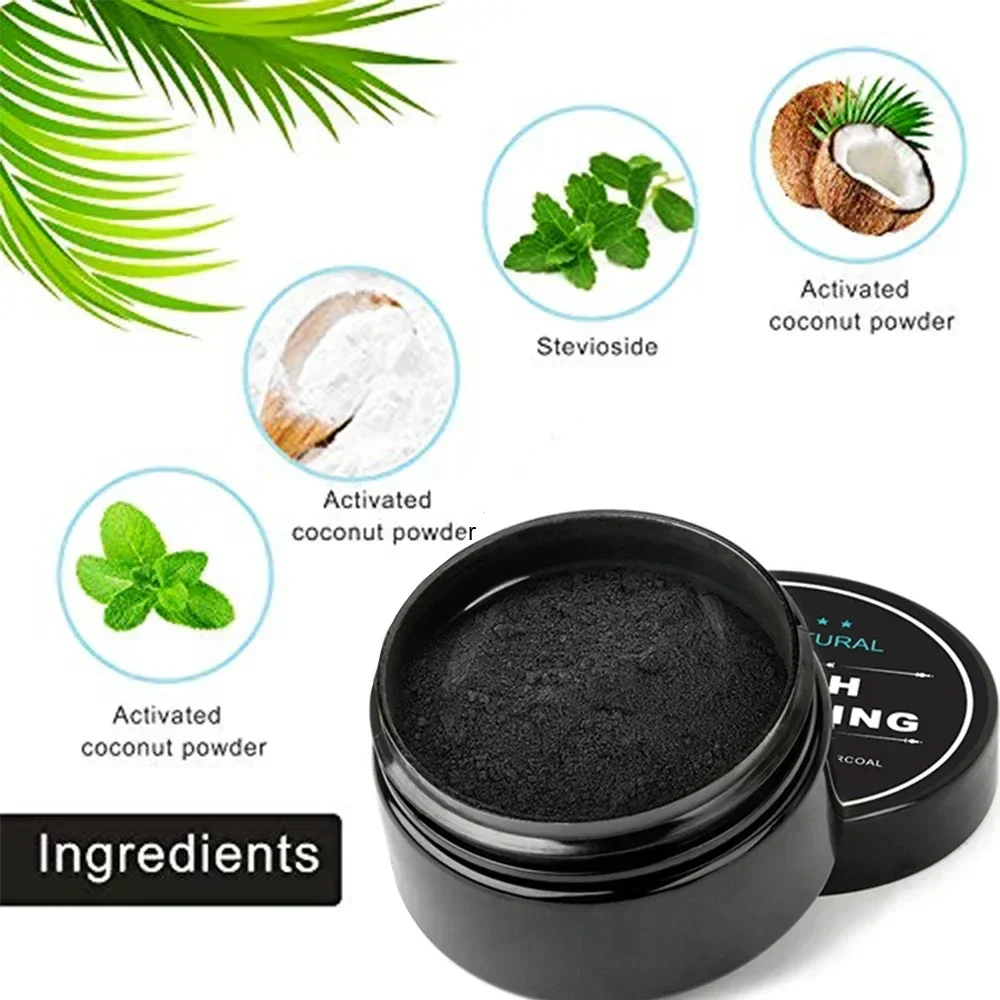 Pó branqueador dentário para higiene oral, Carvão ativado natural, Kit de cuidados dentários, 30g