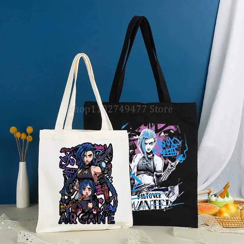 Creative canvas bag Arcane Jinx League of Legends LOL large capacity shopping bag student book storage bags shoulder cross