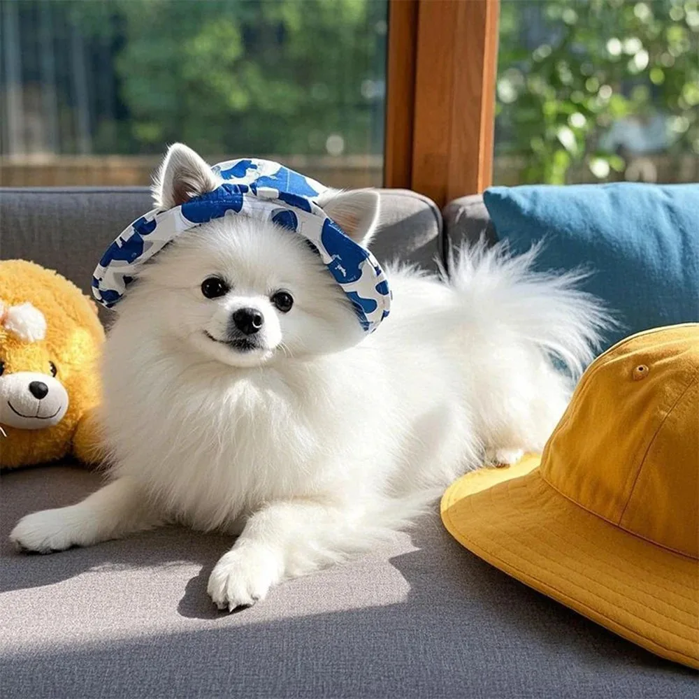 Adjustable Ear Exposed Pet Bucket Hat Summer Sun Hat Cute Print For Small Medium Large Dogs Cats Puppy Pet Accessories