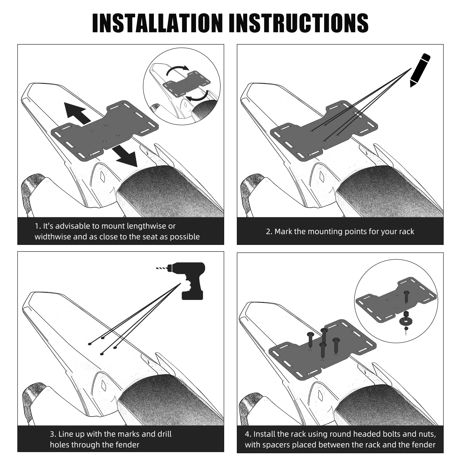 NICECNC 베타 RR 300 2010-2025 범용 리어 러기지 랙 카고 랙 RR 125 RR 250 RR 350 RR 400 RR 430 KTM EXC 300 250용
