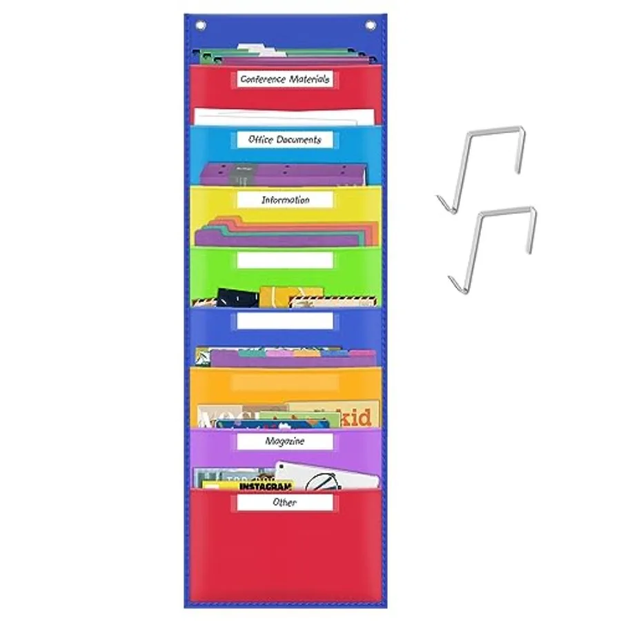

Wall Hanging Pocket Chart, Fabric File Folder Holder, Colorful Cascading File Organizer for Classroom, Home Filing, Office Supp