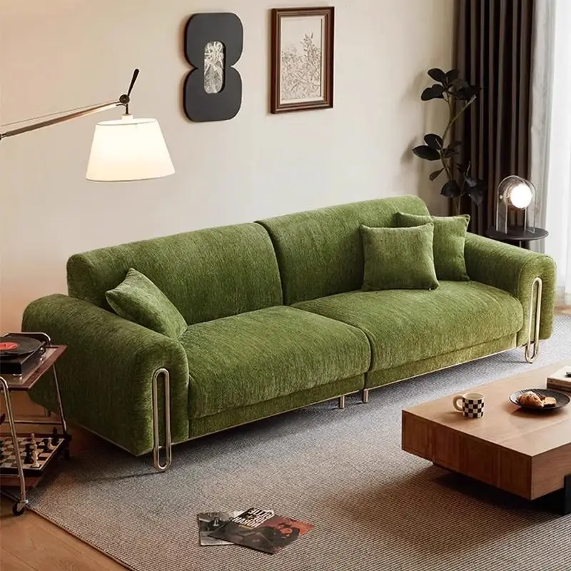 

Fabric sofa medium antique straight row small apartment simple retro living room three-person sofa