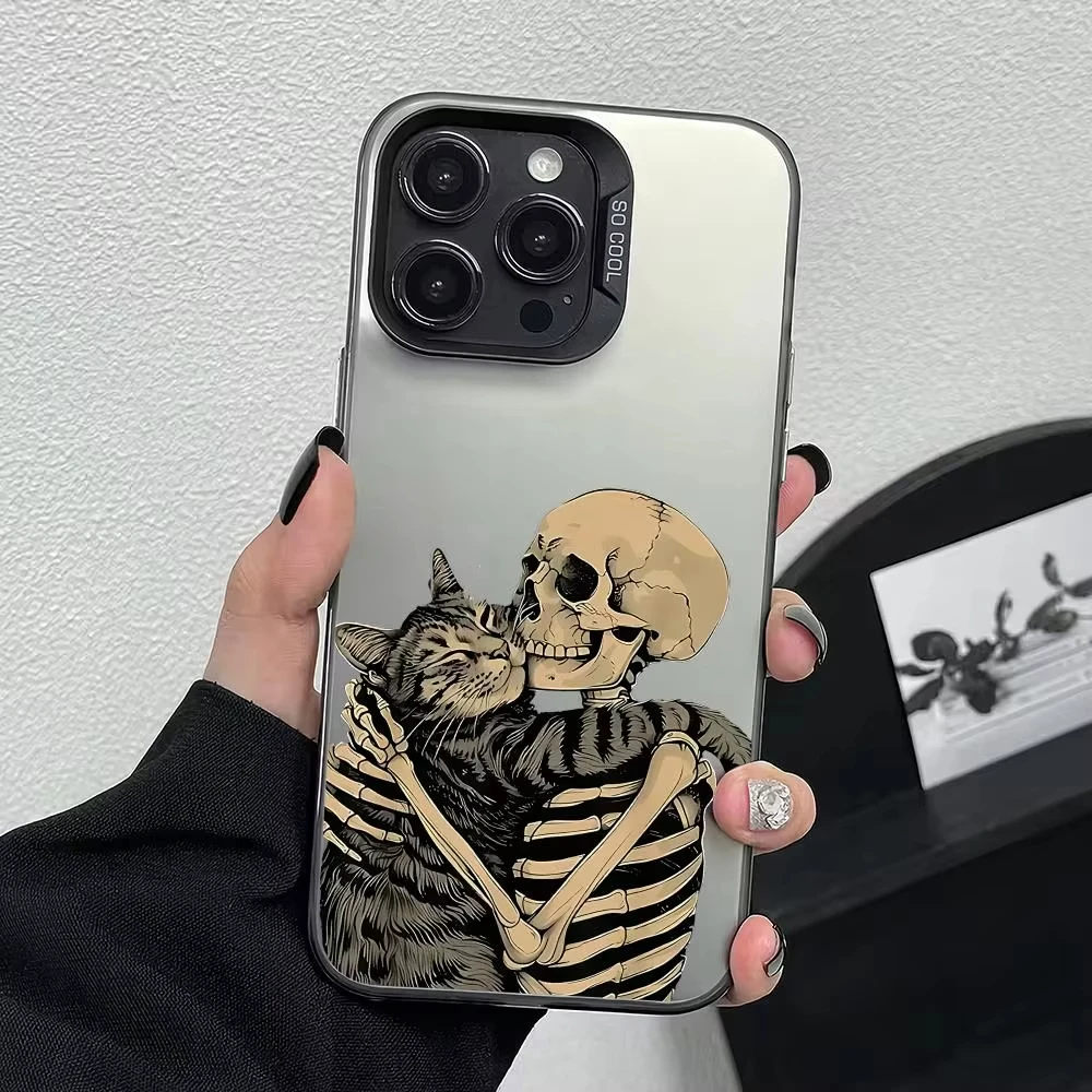 Skeleton Cat Hug Funny Pattern Phone Case For Samsung Galaxy S26 S25 Ultra S24 S23 FE S22 S21 Plus S20 A73 A72 Hard Matte Cover