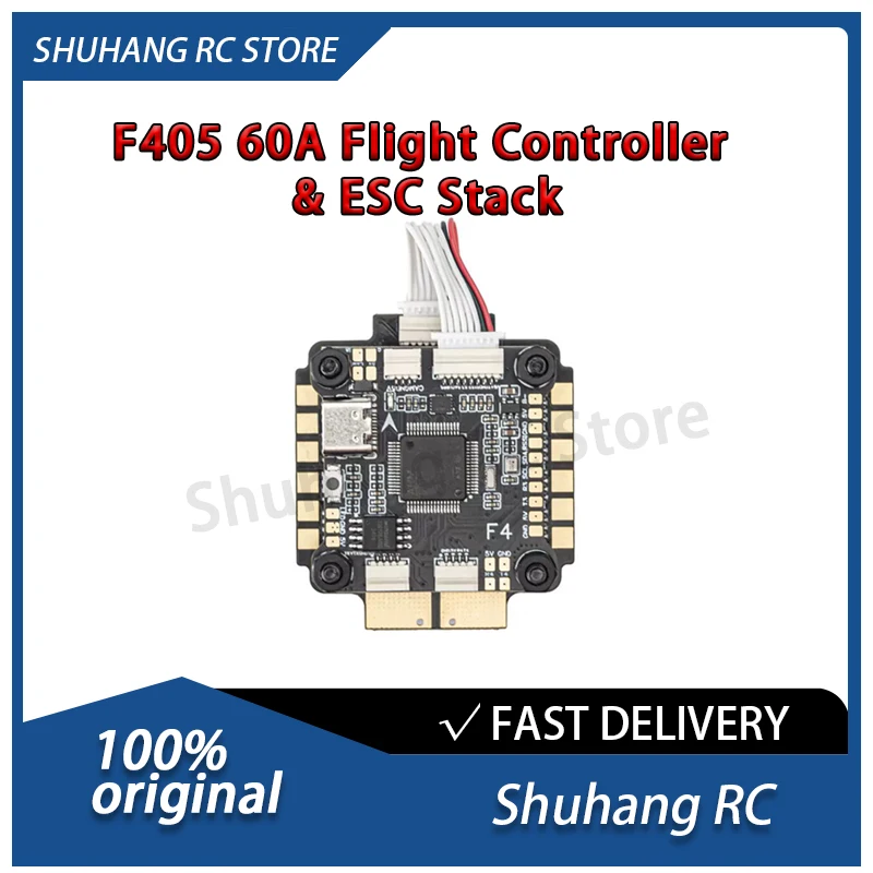 

Shuhang RC F405 60A Flight Controller ESC Stack 3-6S STM32F405 ICM42688P Blackbox OSD for FPV Racing Drone DIY Kit