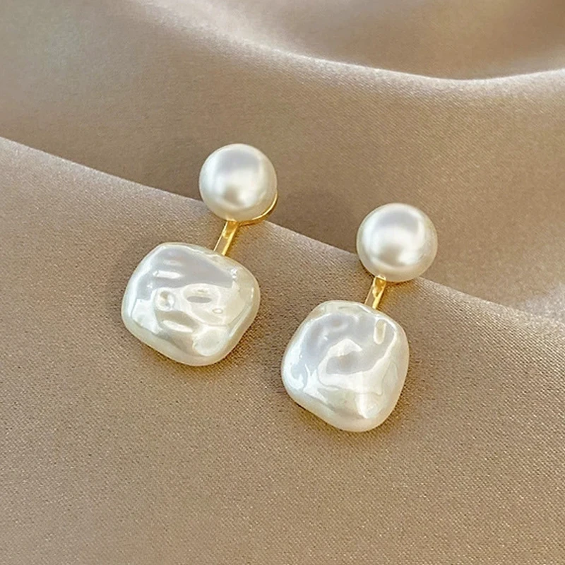 Pendientes de perlas de imitación cuadrados redondos a la moda para mujer, pendientes de gota geométricos de superficie irregular elegantes para fiesta de boda, regalo de joyería