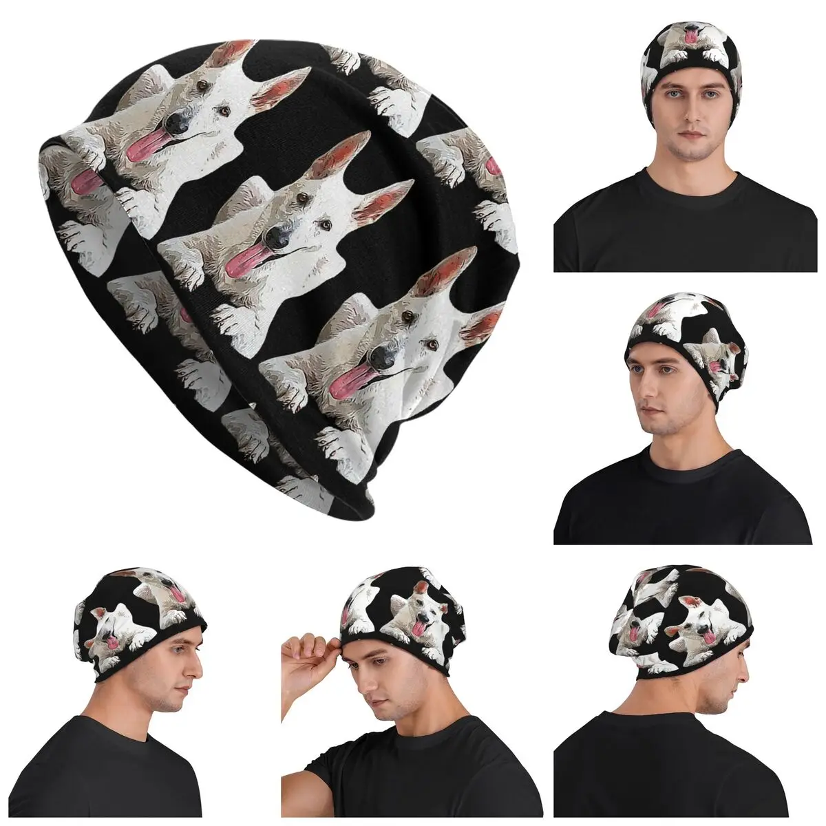 White Swiss Shepherd White German Shepherd Skullies Beanies Hats Warm Autumn Winter Cap Knitted Bonnet Caps for Men Women Adult