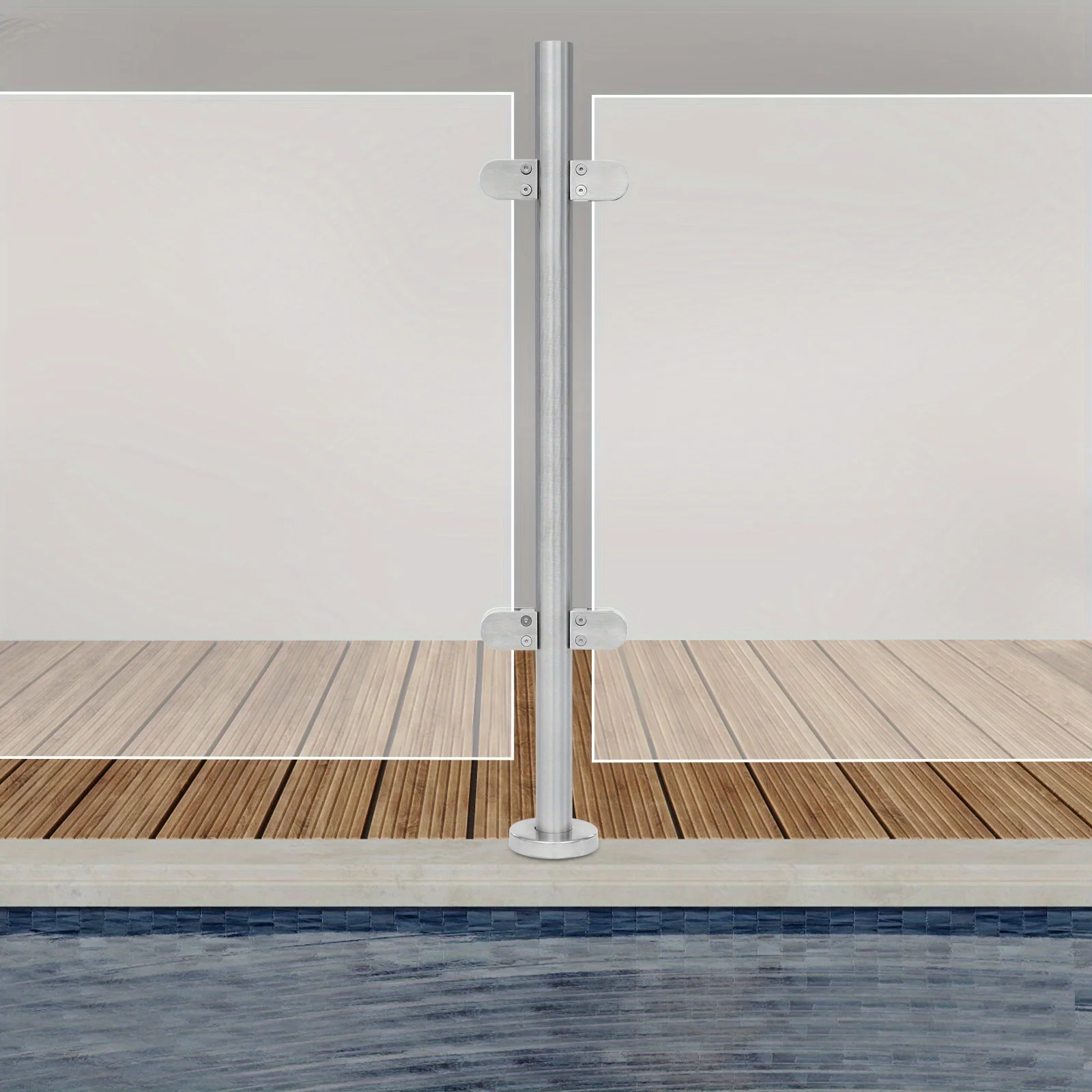 เสาราวบันไดกระจก SS ขนาด 90 ซม. - เสารางกลางบันไดและดาดฟ้า |   แคลมป์ป้องกันสนิม การตั้งค่า 10 นาที