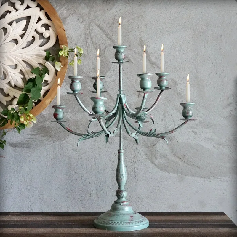 Retro old wrought iron candle holder European creative restaurant candle holder ornament European home decoration