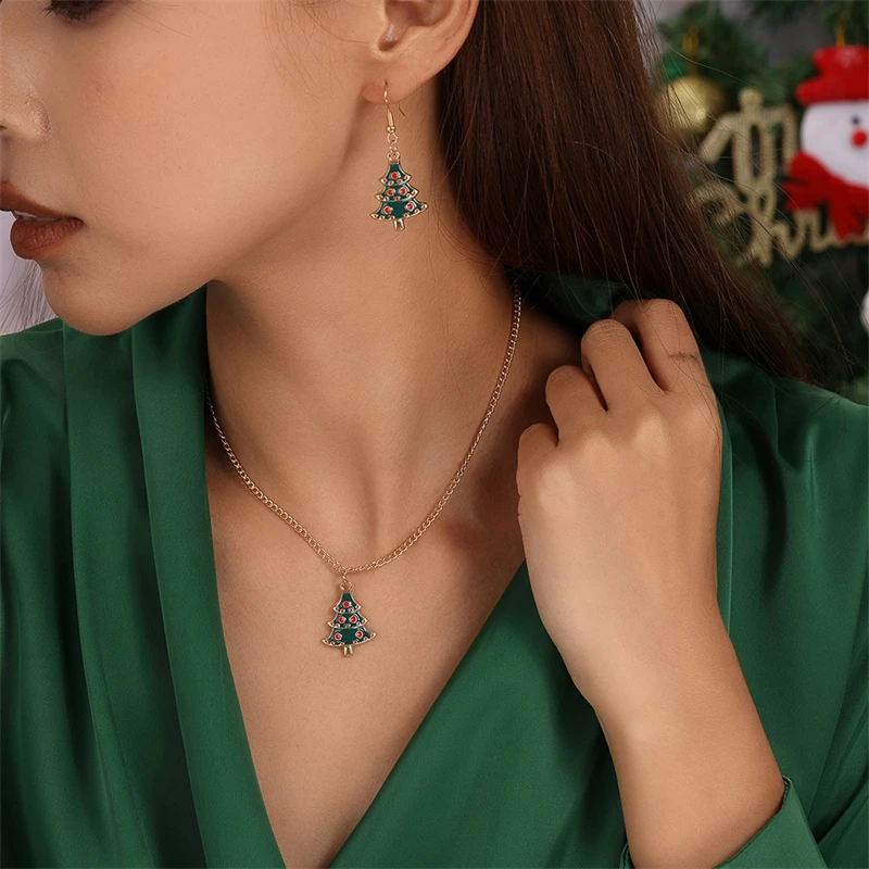 Mode Frohe Weihnachten Baum Schneemann Hirsch Baum Halskette Ohrringe Schmuck-Set für Frauen Mädchen Neujahr Festival Schmuck Geschenke – Detail 19