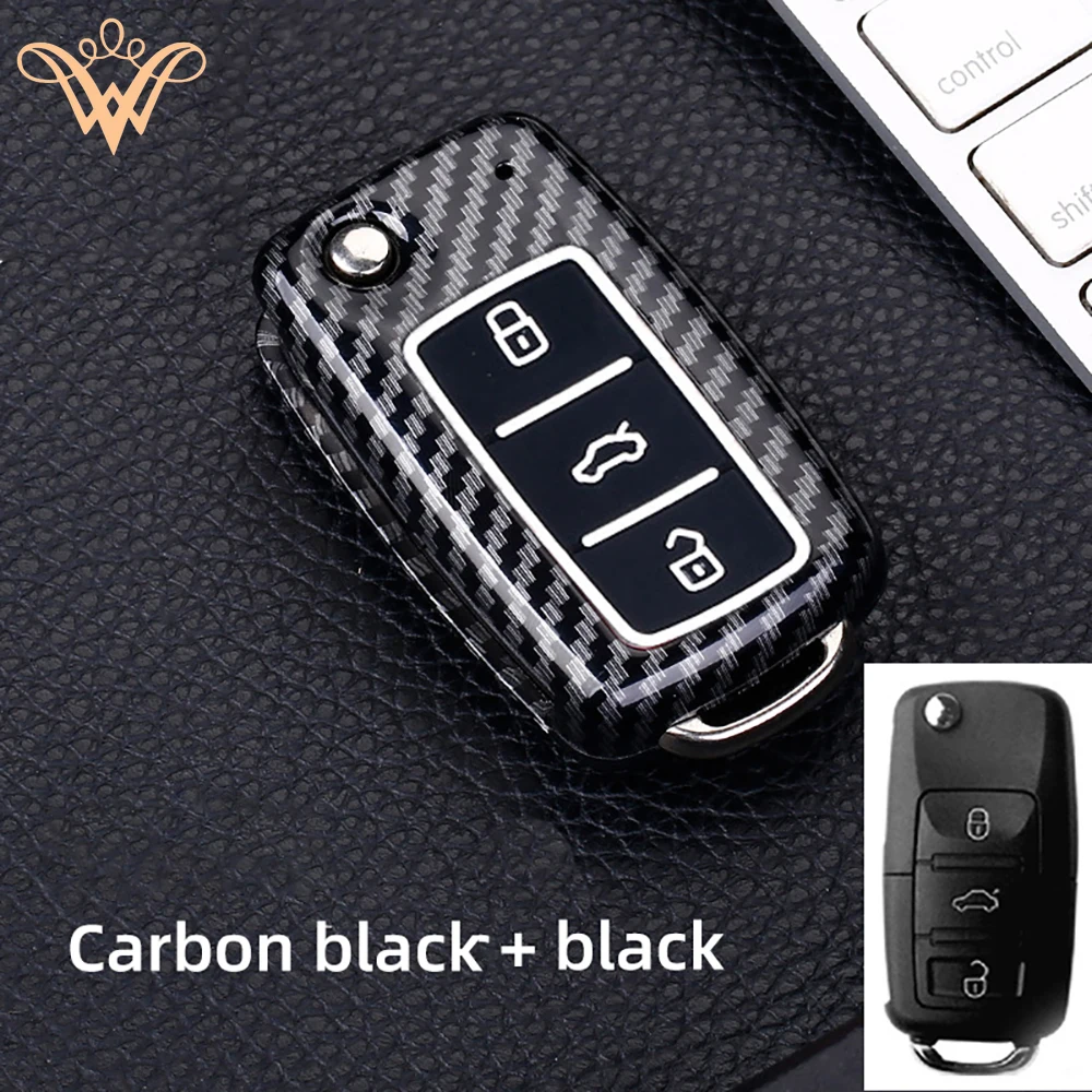 

ABS Carbon Fiber Folding Car Key Case For VW Volkwagen Polo Bora Tiguan Passat Golf 6 Lavida Scirocco 3 Buttons Accessories