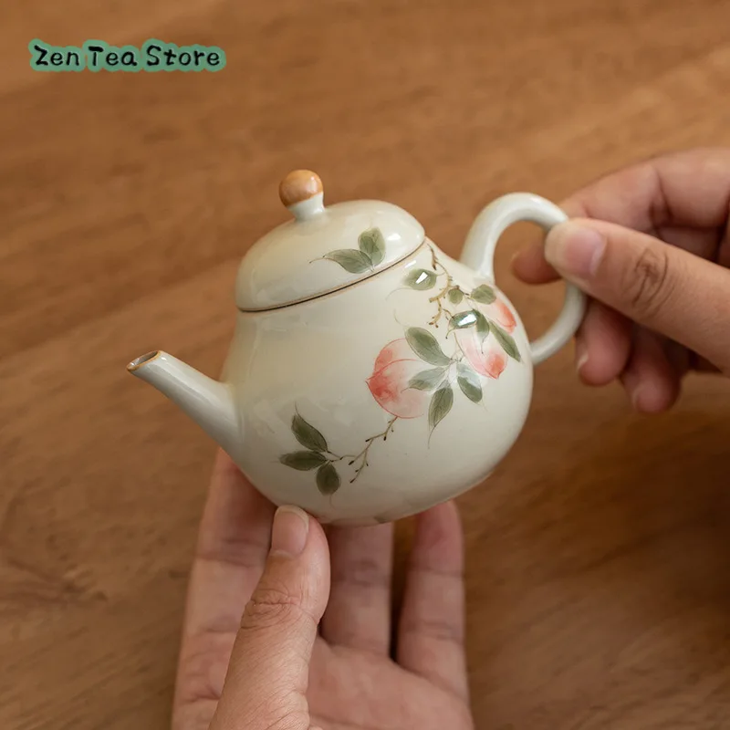 Ice Table Hand Painted Peach Ceramic Teapot Home Filter Tea Infuser Cup Pear Pot Tea Set Tea Kung Fu