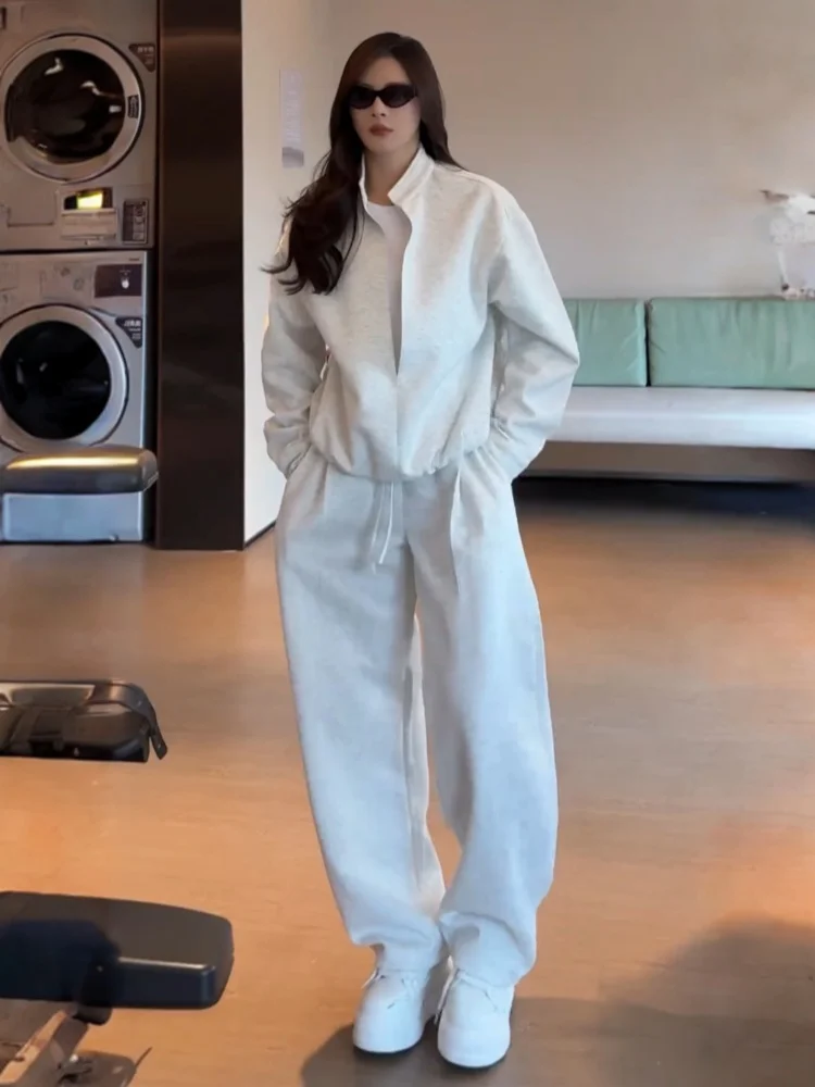 

ex Casual Faionable Stand Collar Sweatirt Set Loose Sports Suit Long Pants Autumn Collection Chinese Manufacturer