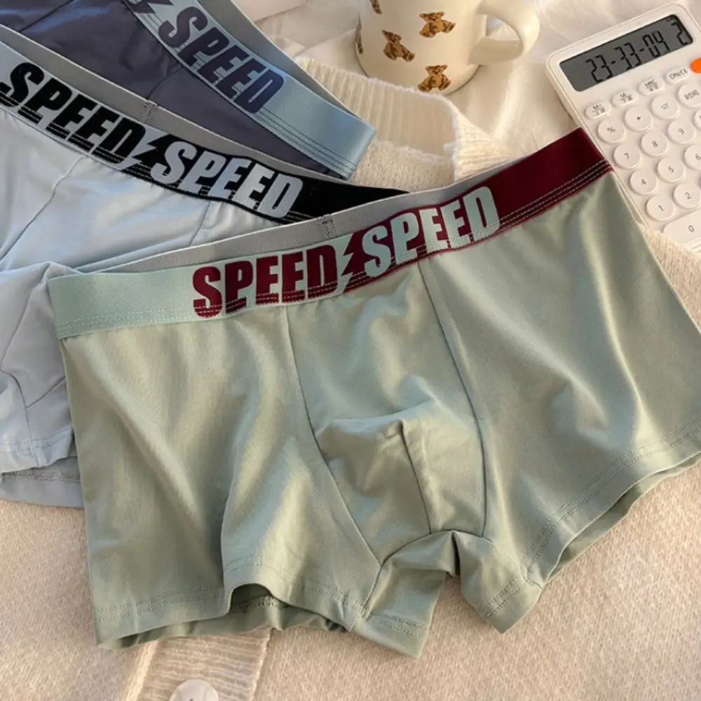 

3PCS Breathable Plus Size Men's Boxer Briefs Mid Waist Seamless Letter Printed Panties Elastic Lingerie Underwear for Man Male