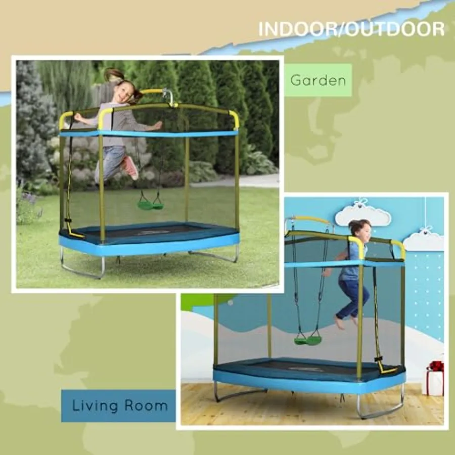 ترامبولين مقاس 6.9 بوصة مع حاوية للاستخدام الداخلي والخارجي، تصميم 3 في 1 يتميز بشريط التأرجح والجمباز مثالي للأطفال الصغار #5