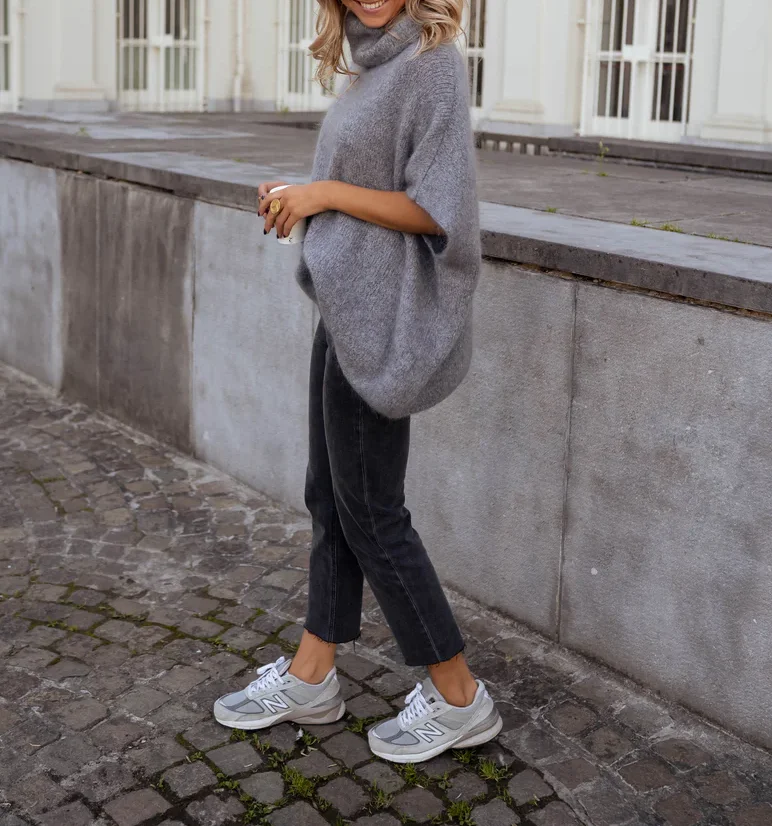 Picture 4: Women's Autumn/Winter European and American Style Solid Color High Neck Comfortable Shawl Cape Knit Sweater