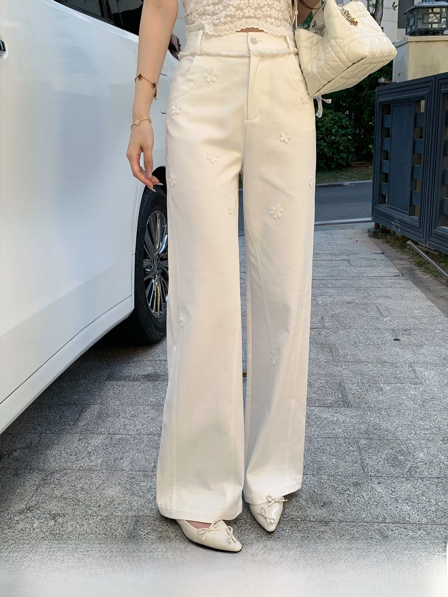 

KUN Petal Pants High Waist Straight Leg White Denim Women's Casual Trousers Versatile Spring Fashion High-End Sensation Long ...