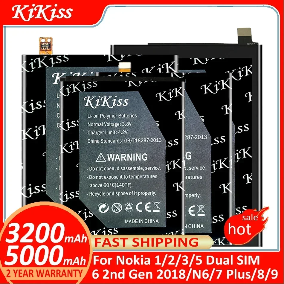 KiKiss Battery For Nokia 1/2/3/5 Dual SIM/6 2nd Gen 2018/N6/7 Plus/8/9/TA-1047/TA-1020/TA-1028/TA-1000/TA-1062/TA-1004/TA-1082