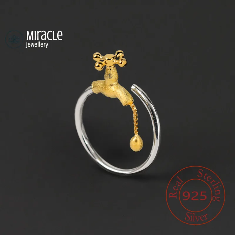 

Miracle Sterling Silver 925 Original Design Endless Source Rotatable Vintage Faucet Open Ring Niche Design Sense Of Fun For Gift