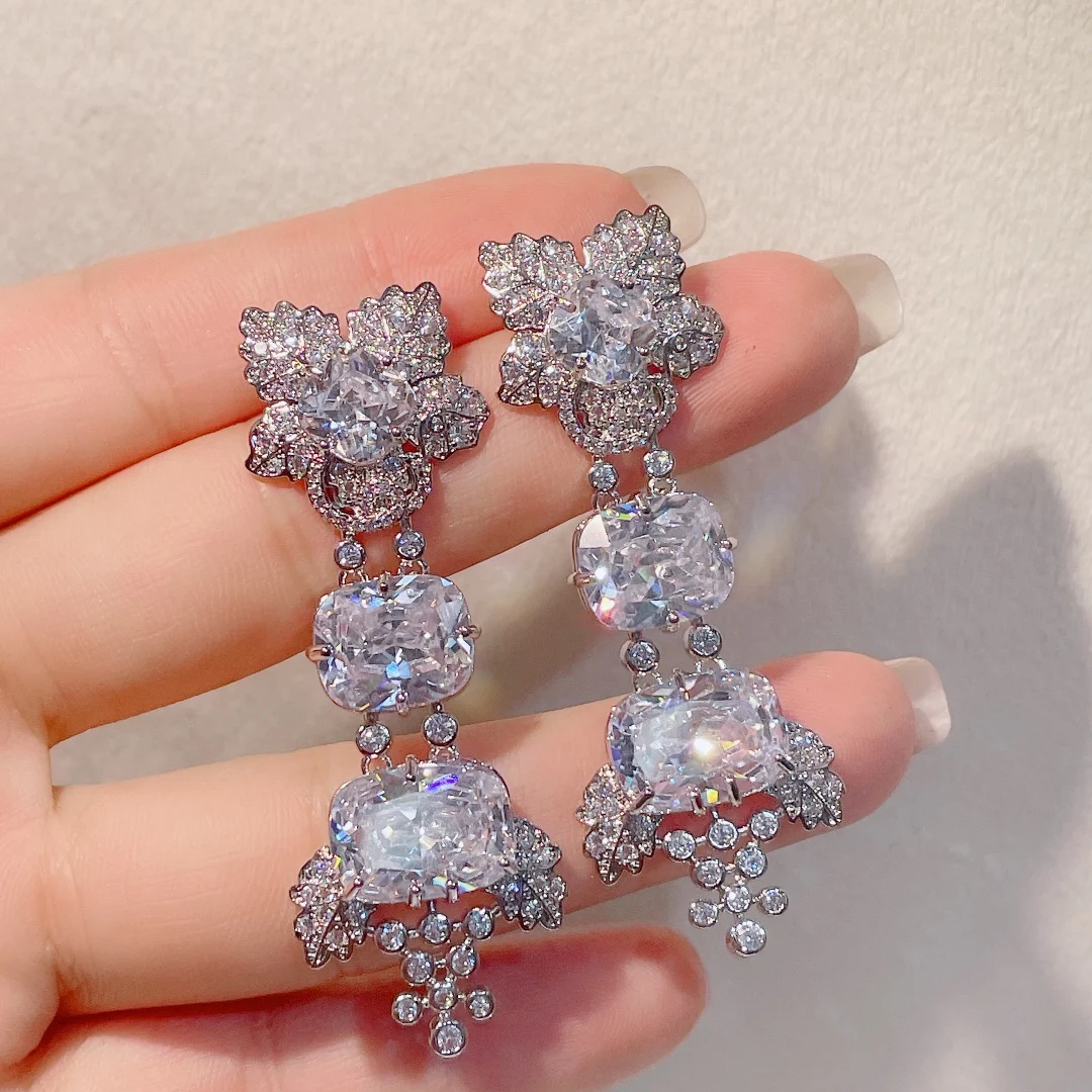 HIBRIDE Light luxury charm maple leaf shape white earrings women's clothing jewelry set date travel prom wedding banquet E186