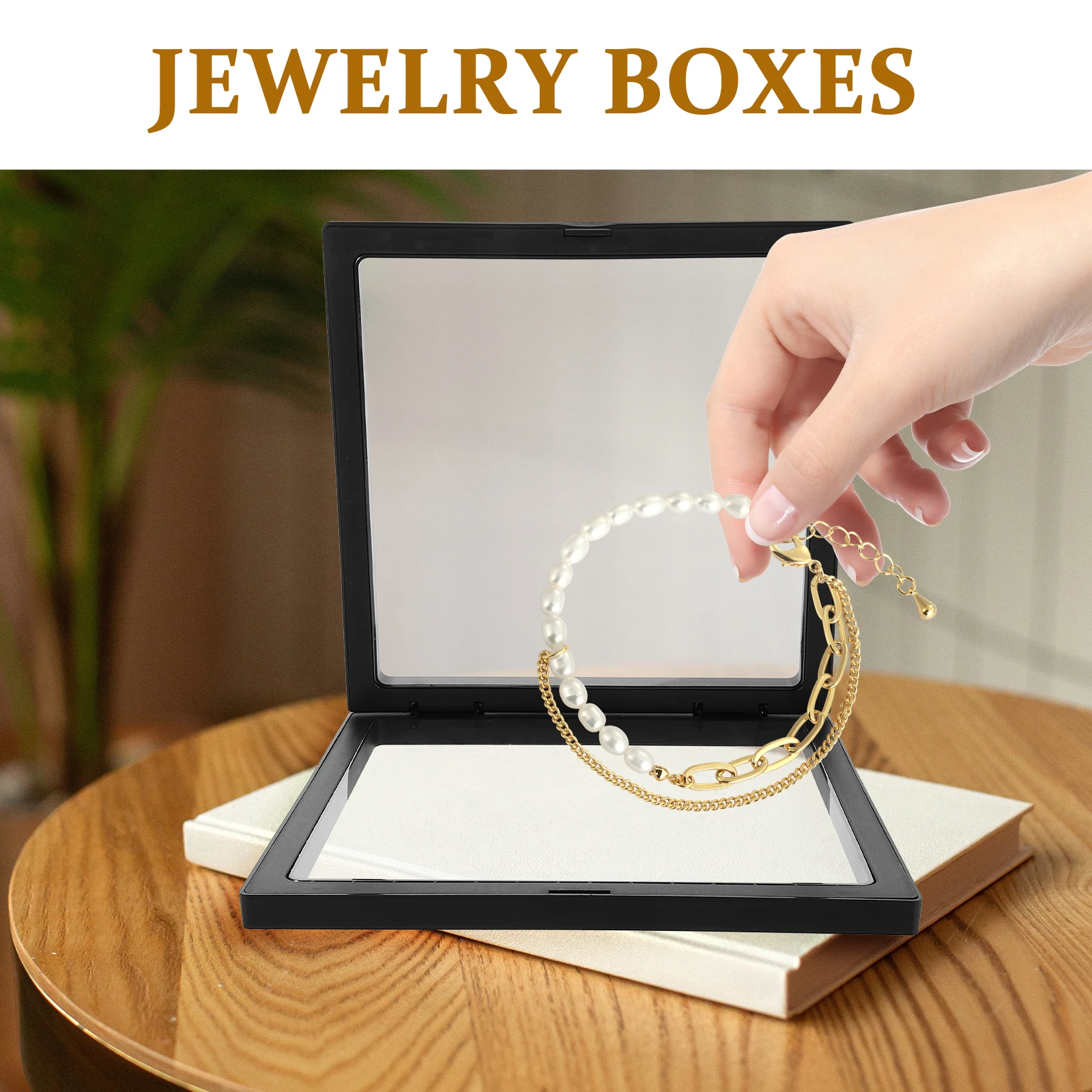 

4pcs Black 14X14CM Square PE Film Transparent Jewelry Display Rack Case 3D Floating Coin Ring Accessories Storage Showing