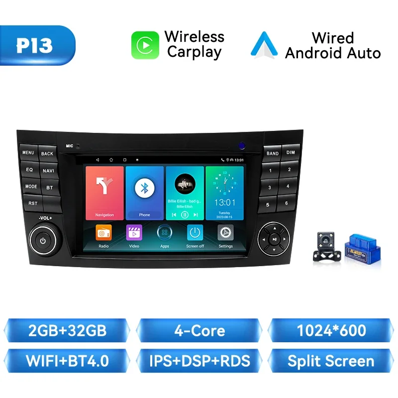 Draadloze Carplay Auto Radio Android14 Voor Mercedes Benz E-Klasse W211 E200 E220 E300 E350 E240 E270 E280 Cls Klasse W219 Stereo