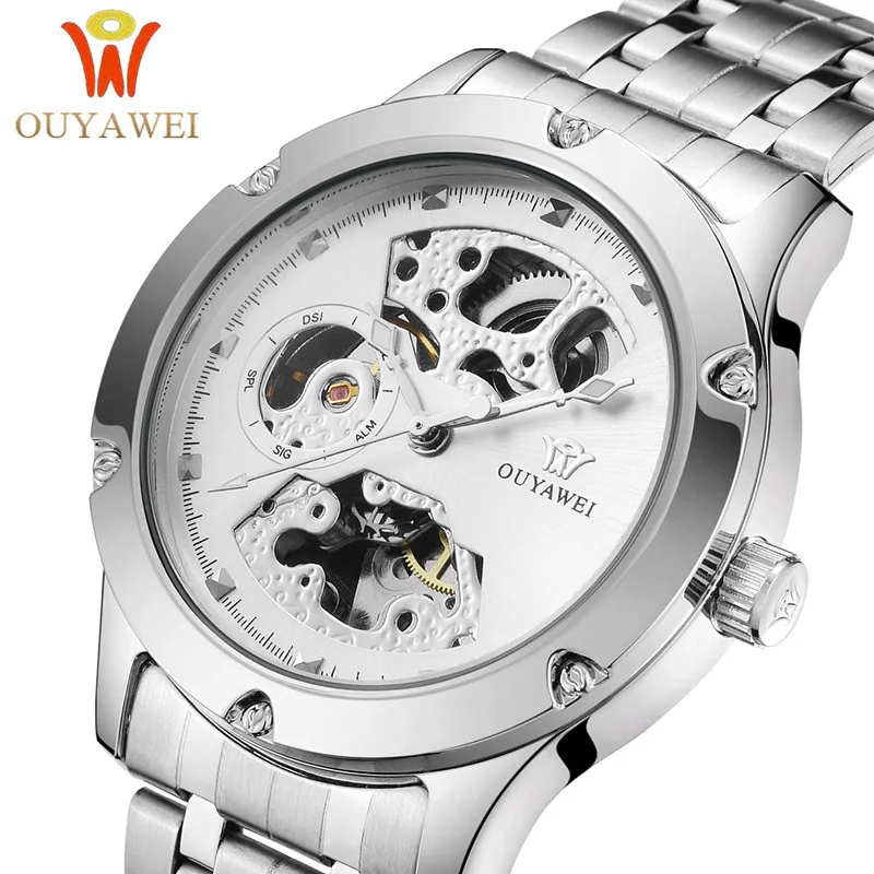 

OUYAWEI Mechanical Wristwatch for Men Luxury Brand Skeleton White Automatic Man Watches Relogio Masculino Fashion Military Clock