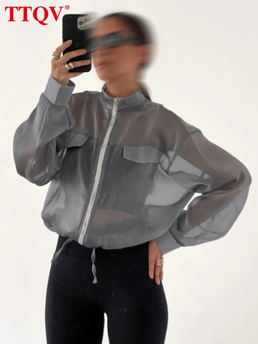 TTQV Fashion Loose White Women Blouse 2027 Spring Stand Collar Long Sleeve Lady Shirt Elegant Classic Zipper Top Female Clothing