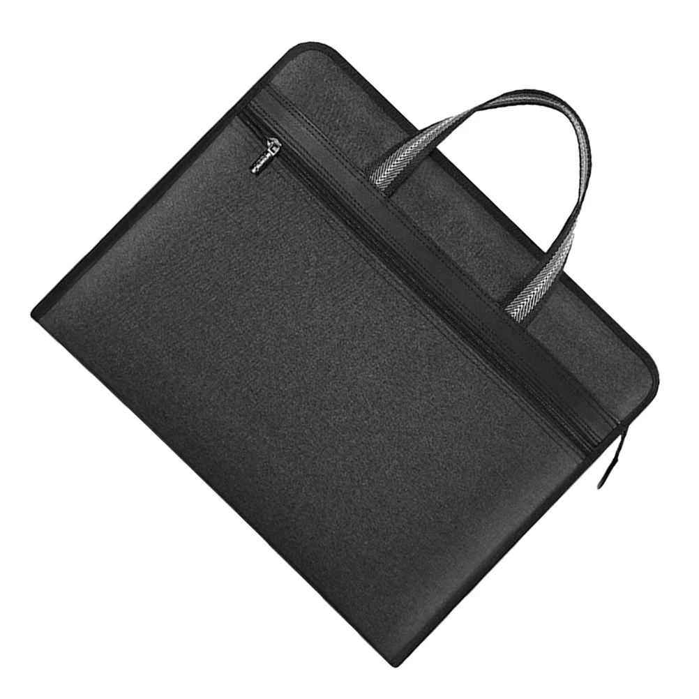 

Multi-Layer Black Zipper Document Bag Canvas File Organizer Business Travel Document Holder Portable Tote Bag Portable File Tote