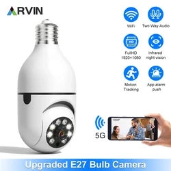 ARVIN-cámara de vigilancia con bombilla E27 para interiores, videocámara inalámbrica a todo Color con visión nocturna, detección humana por Ia, 5G, Wifi, 2MP