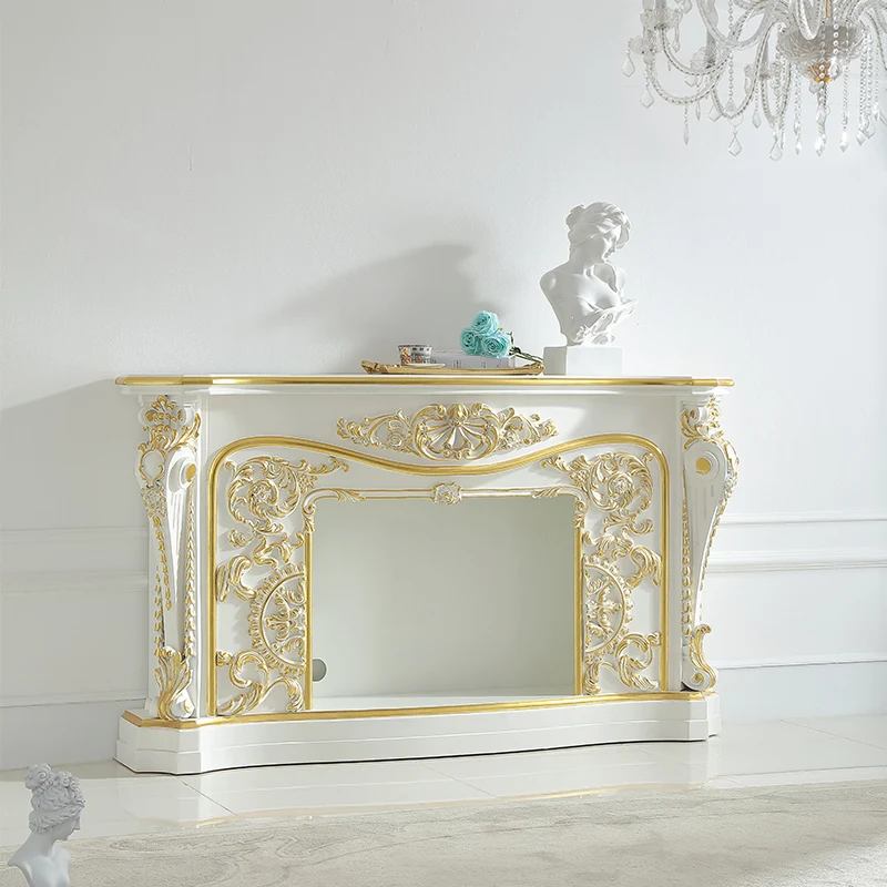 

Hersha palace French style closet birch carved decorative fireplace living room painted gold European furniture ornaments P2