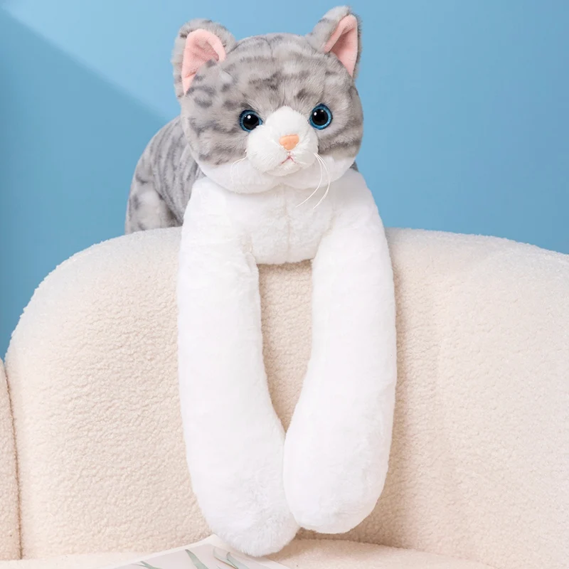 Fun High Quality Weighted Long Arm Cat Plush Doll Pillow Brown Gray Striped Cat Plush Toy Home Decor Gift For Boys And Girls