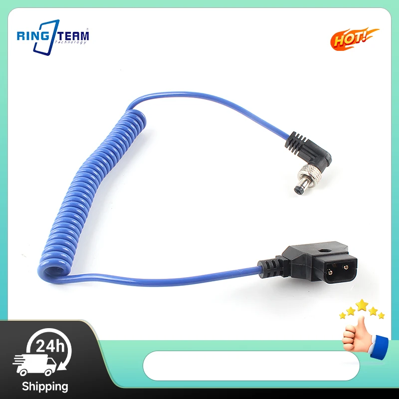 Dtap to Lock DC 5.5mm 90 Degree Coiled Spring Power Cord for DSLR Camera Field Monitor Vmount Battery Supply