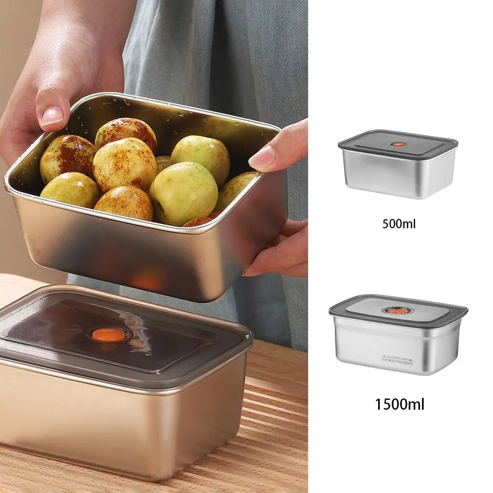 500/1500ml Stainless Steel Lunch Box Fashion with Lid Leak Proof Preservation Box Thicken Kitchen Storage Box