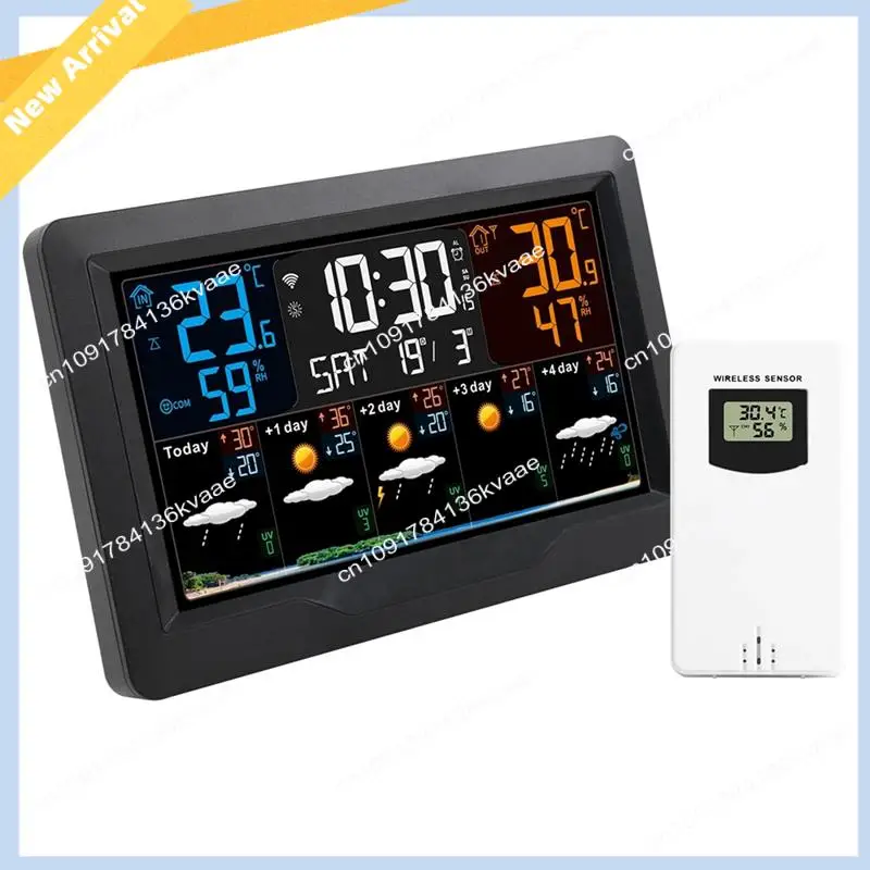 

M01K Tuya WIFI умная метеостанция измеритель температуры и влажности прогноз погоды Крытый и открытый погодный будильник с вилкой европейского стандарта