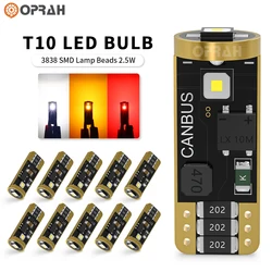10X NEW 194 T10 LED Bulbs 6000K White 168 T10 W5W Bright Canbus 3838 LED Chips Wedge Dome Map License Plate Door Light Red Amber