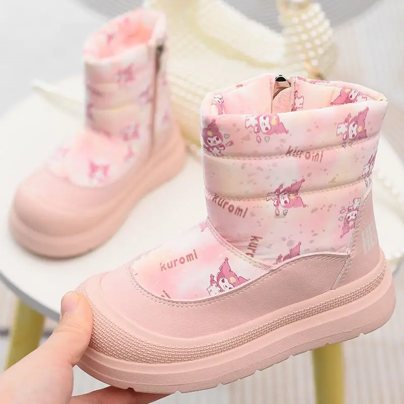 Sanrio Girl Cotton Boots Winter Fashion Keep Warm Child Soft Bottom Cotton Shoes Kuromi Cartoon Kawaii Thicken Water Proof Boots