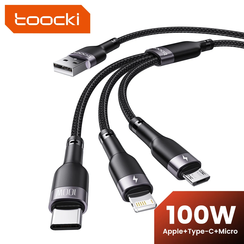 Toocki 3-in-1 USB auf Typ C Micro iP Kabel für iPad Samsung Xiaomi Huawei QC PD Schnellladegerät Datenkabel für iPhone 14 13 Pro Max