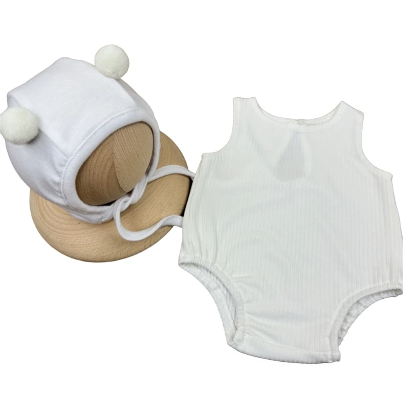 Newborns Baby Photography Clothing Props Baby Photoshoots Outfits Hat & Sleeveless Romper Bear Modeling Clothes