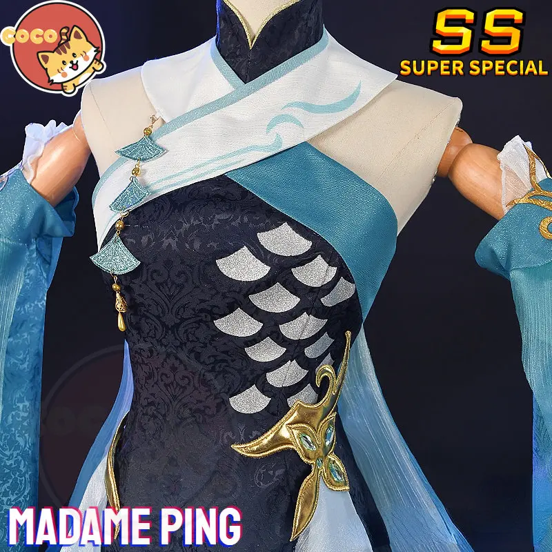 CoCos-SS Game Genshin Impact Madame Ping Cosplay Costume Game Genshin Impact Cosplay Streetward Rambler Costume and Cosplay Wig