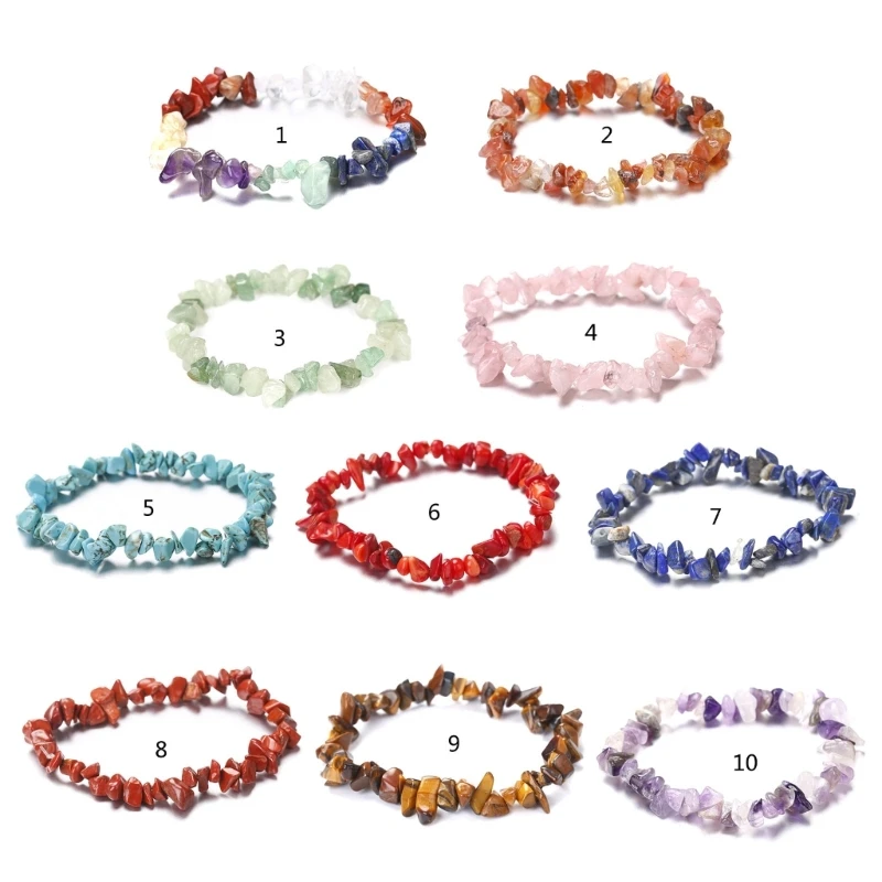 E15E Color Natural Chakras Crystal Bracelet for Men and Women Irregular Roller Polishing Alignment Gravel Bracelet